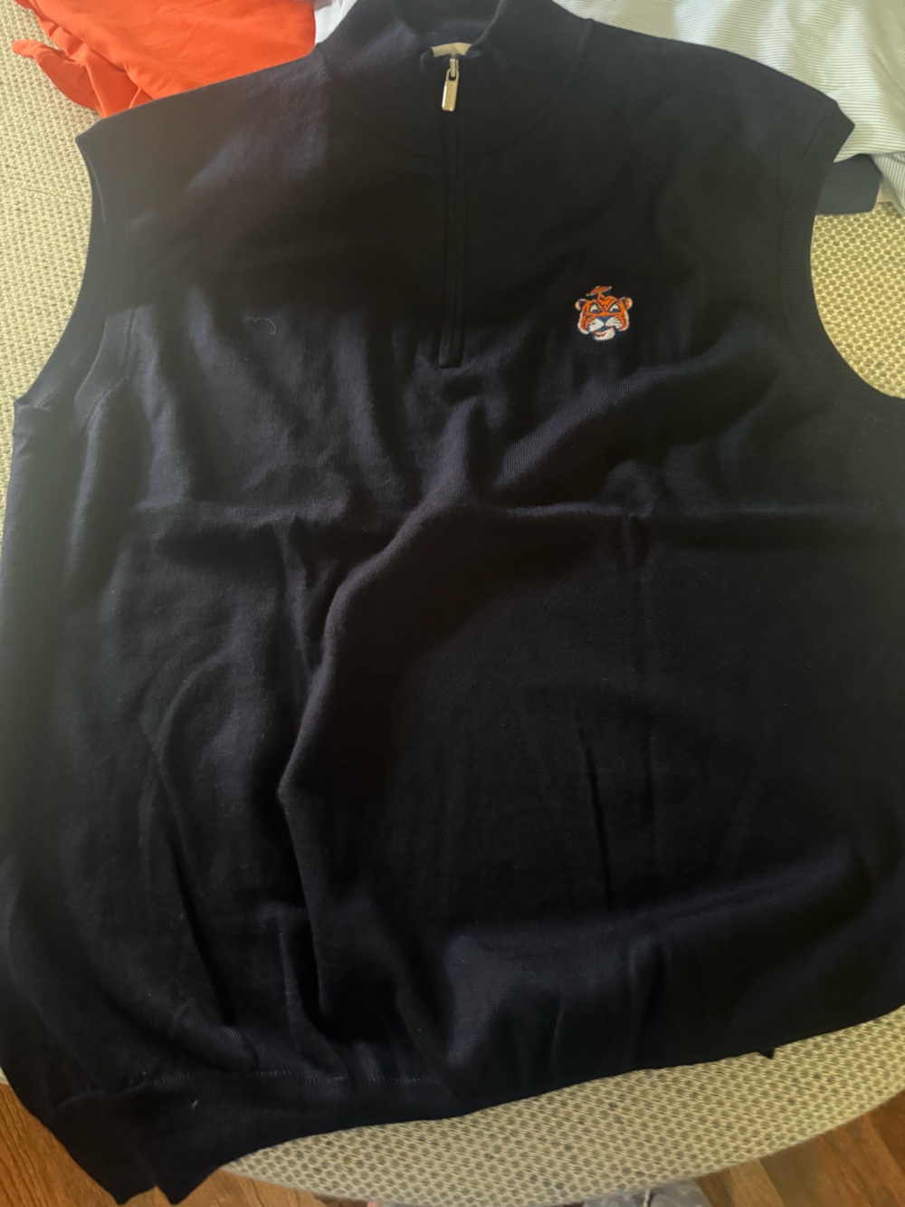 Peter Millar Black Sleeveless Half-Zip Vest with Tiger Crest